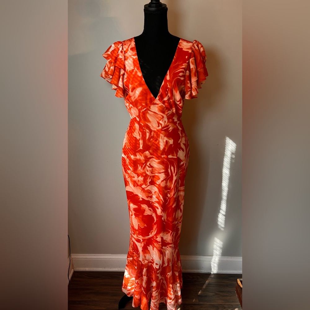 Here Comes The Sun Ruffle Sleeve Maxi Dress Floral Orange - Picture 4 of 7